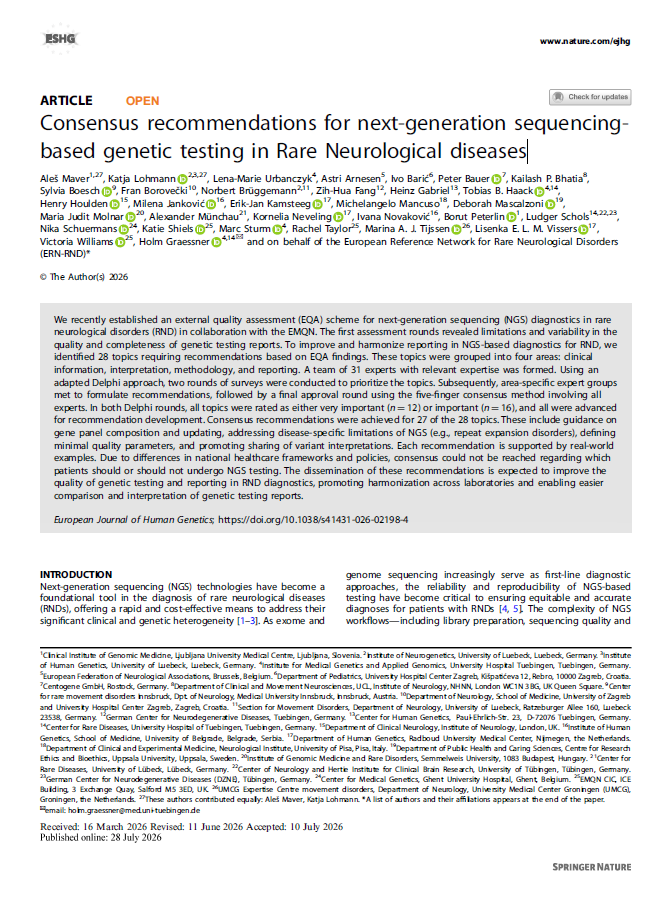 Consensus recommendations for next-generation sequencingbased genetic testing in Rare Neurological diseases
